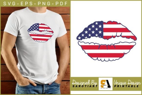 American Lip with USA Flag Graphics for Crafts
