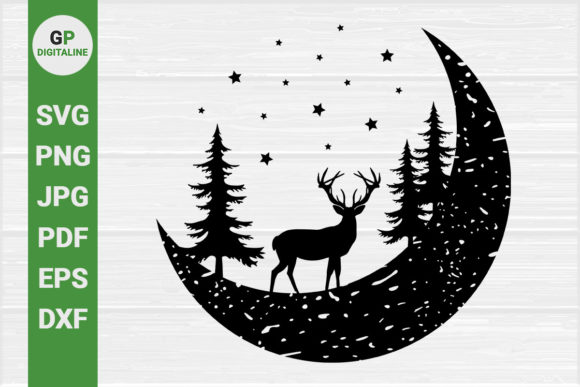 Elk on the Moon SVG: Nature Illustrations & Graphics