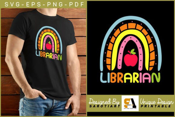 Librarian with Rainbow T-shirt Design: Graphics for Crafts