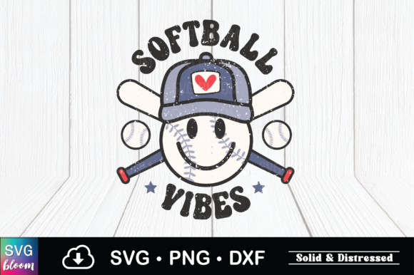 Retro Groovy Softball Vibes Smile Face