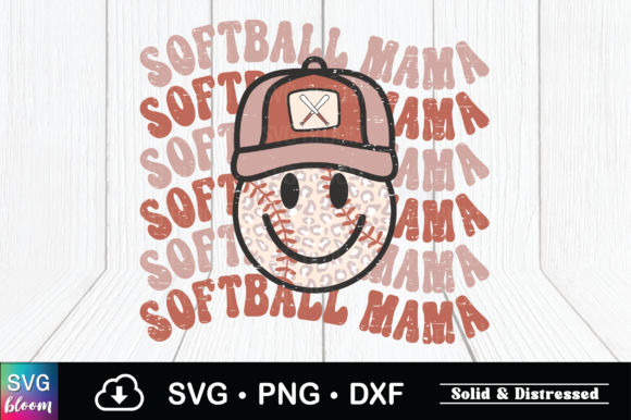 Retro Leopard Softball Mama Smile Face Graphics